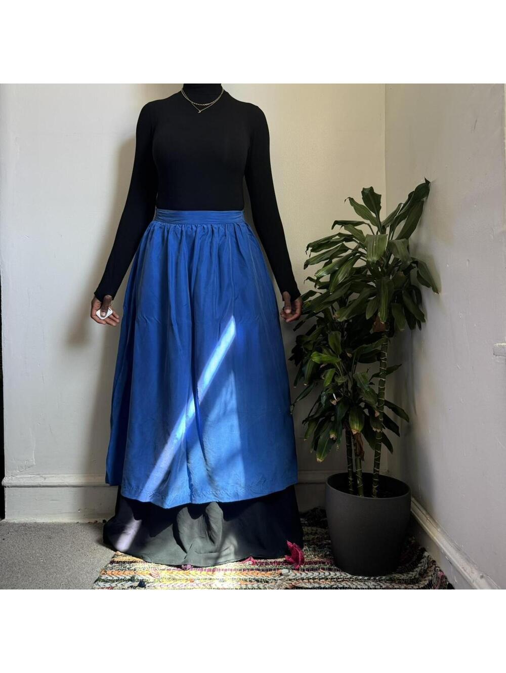 Vintage Bechamel silk Royal Blue Maxi‎ shirt - M